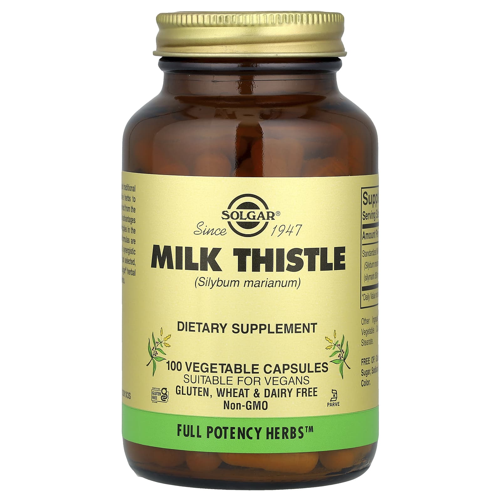 Solgar, Milk Thistle, 100 Vegetable Capsules UPC 033984039728 | HiLife Vitamins