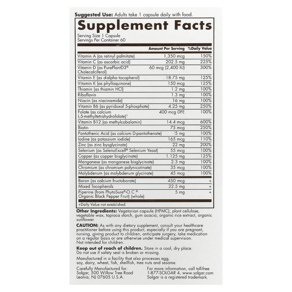 Solgar, One Daily Men's Multi 50+, 60 Capsules UPC 810122620150 | Hilife Vitamins