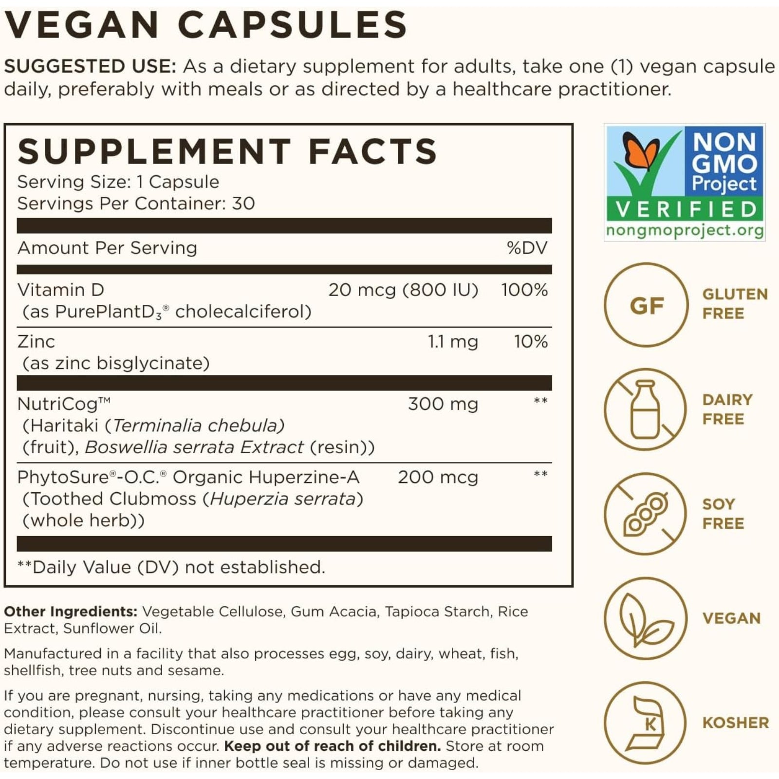 Solgar, Age-Defying Nutrition, Memory Support, 30 Vegan Capsules UPC 810122620303 | HiLife Vitamins