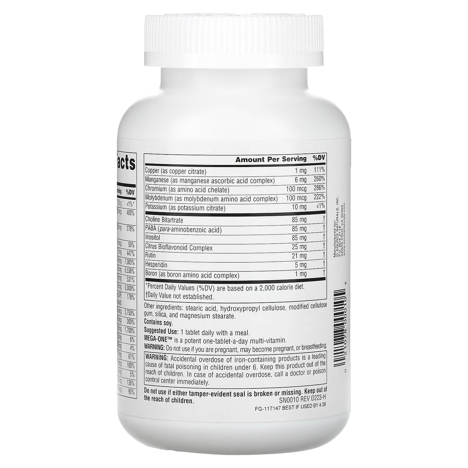 Source Naturals, Mega-One™, 180 Tablets UPC 021078000105 | HiLife Vitamins