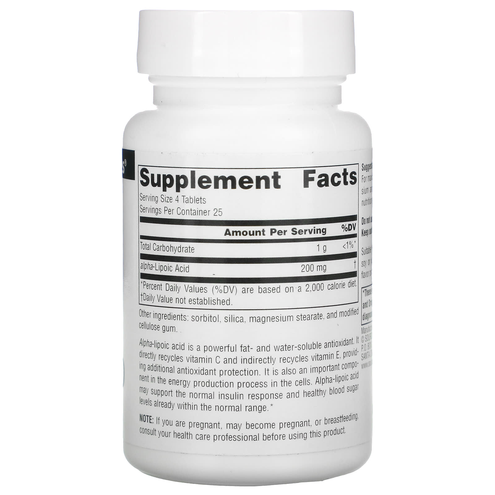 Source Naturals, Alpha Lipoic Acid 50 mg, 100 Tablets UPC 021078000235 | Hilife Vitamins
