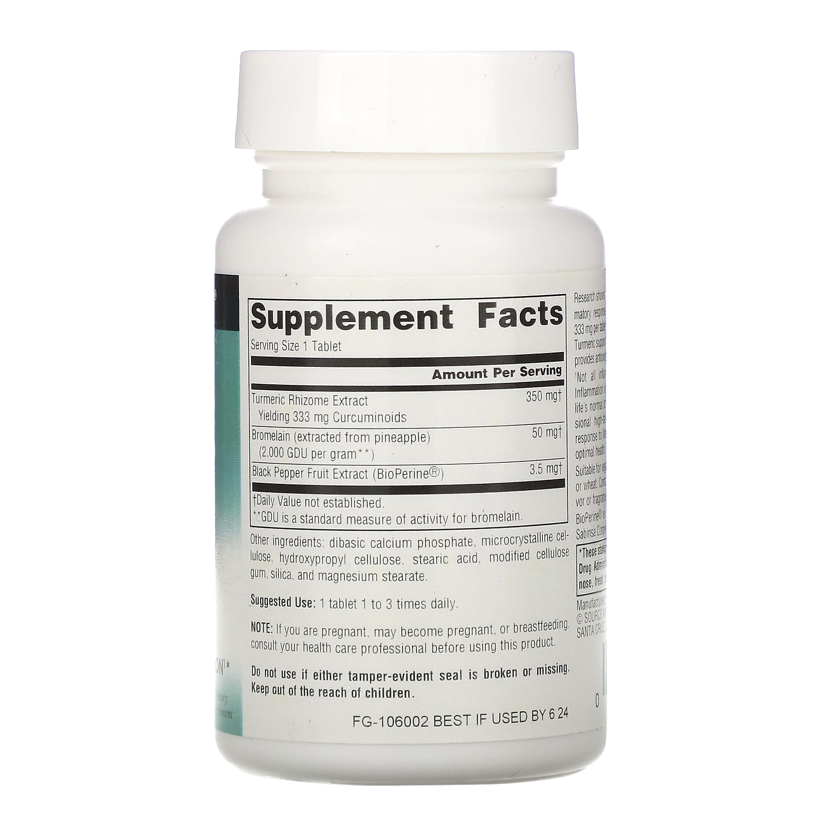 Source Naturals, Turmeric Extract, 100 Tablets UPC 021078000891 | Hilife Vitamins