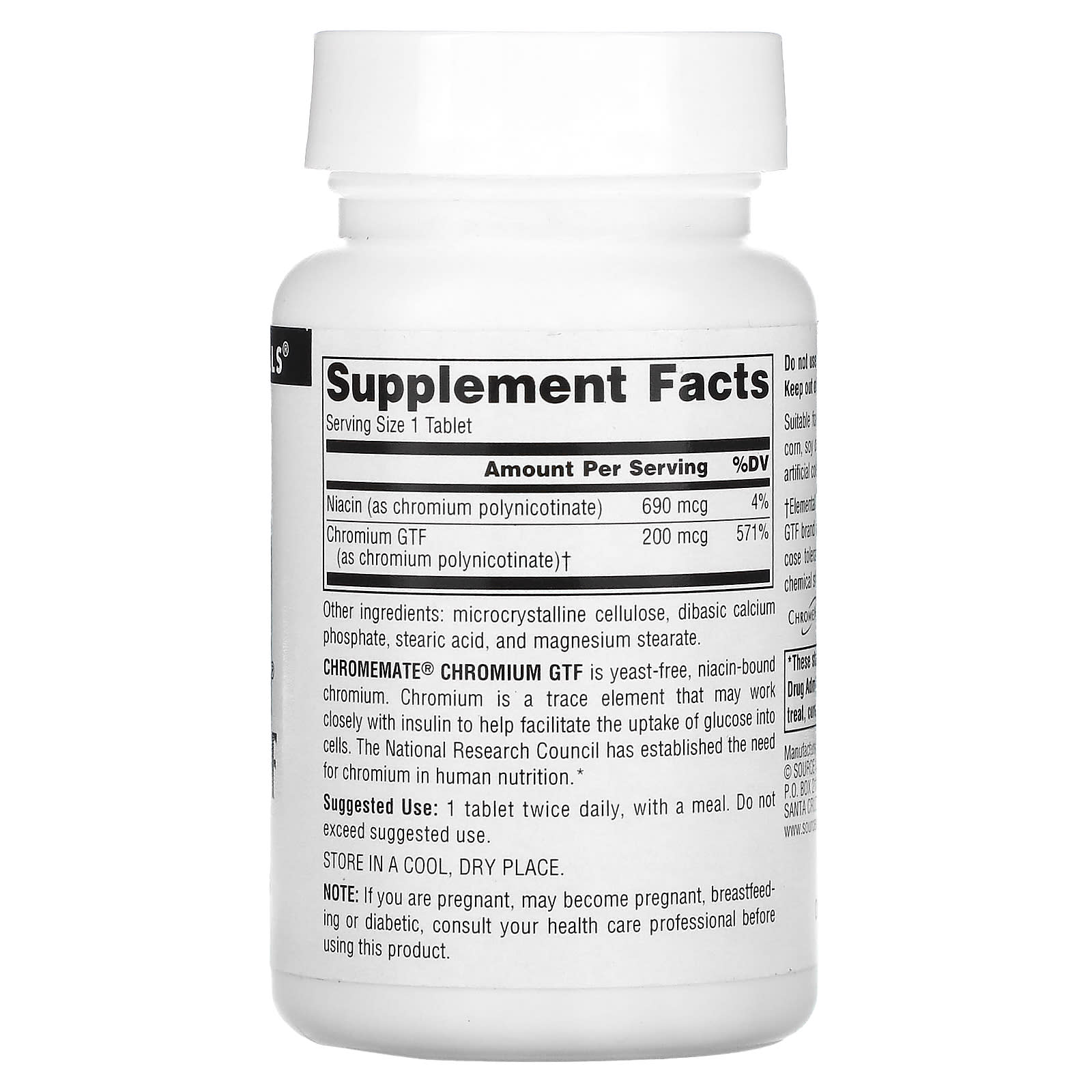 Source Naturals, ChromeMate® Chromium GTF 200 mcg, Yeast Free, 240 Tablets UPC 021078001072 | Hilife Vitamins