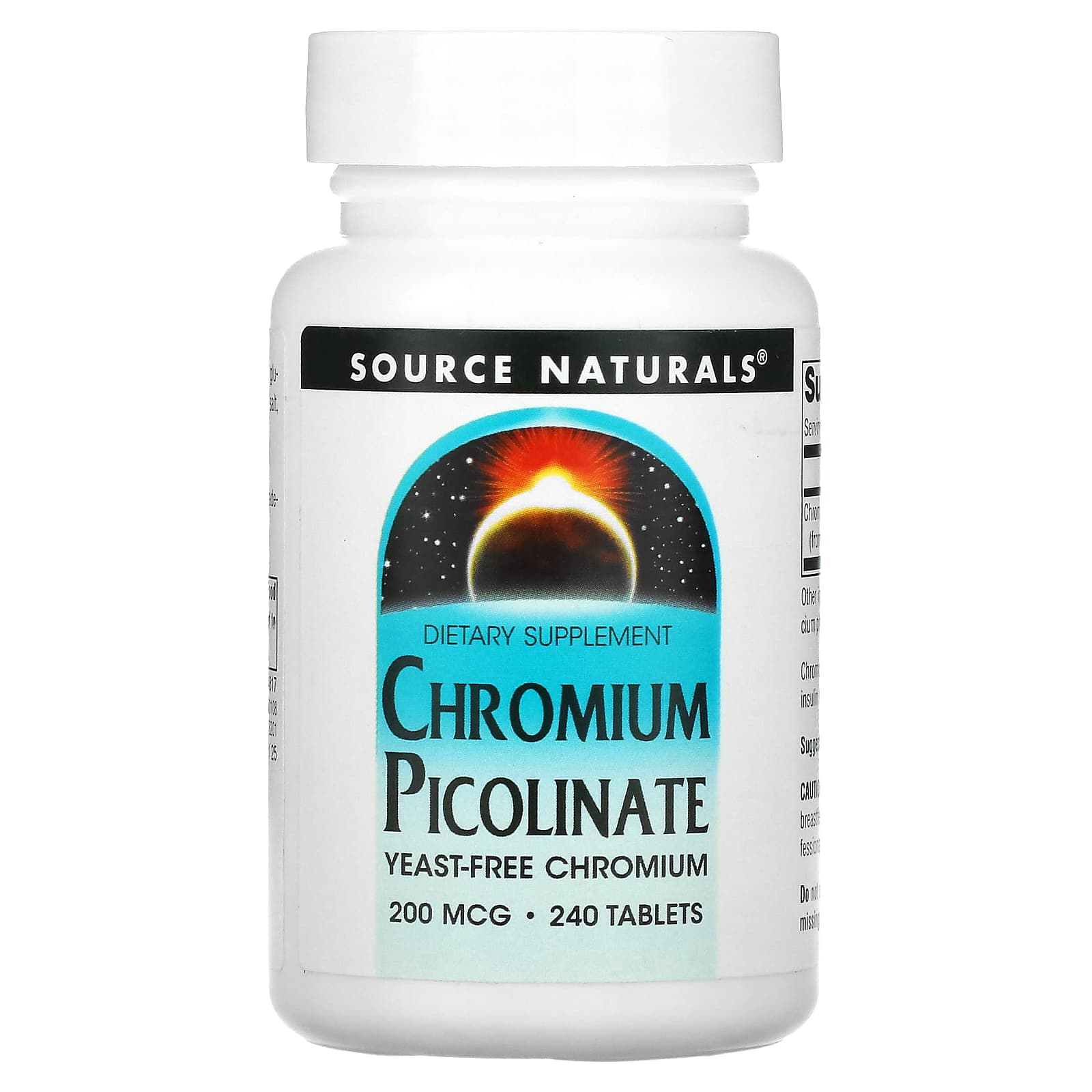 Source Naturals, Chromium Picolinate 200 mcg, Yeast Free, 240 Tablets UPC 021078001089 | Hilife Vitamins