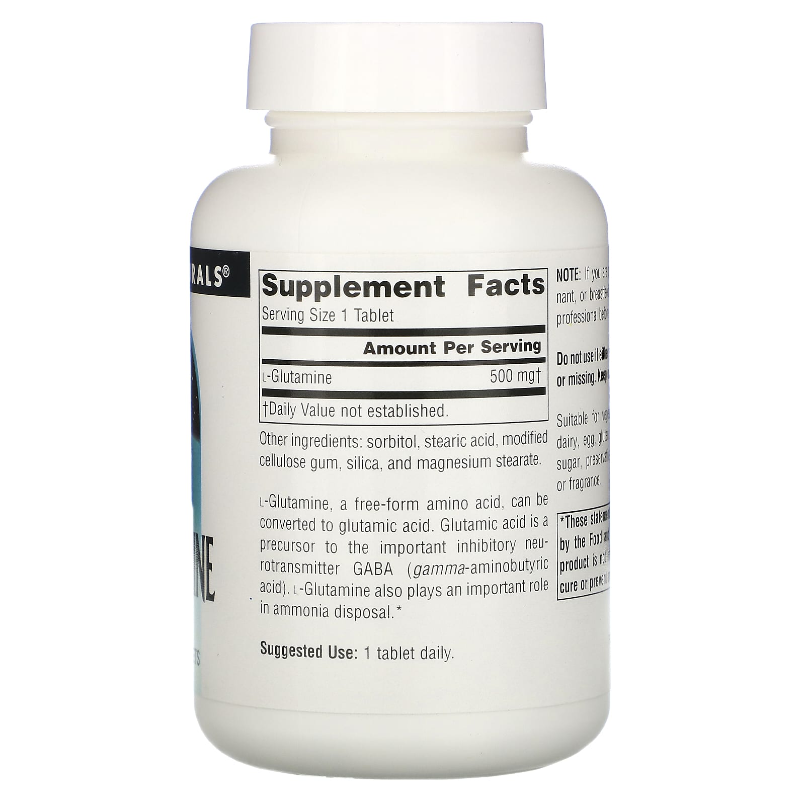 Source Naturals, L-Glutamine 500 mg, 100 Tablets UPC 021078001270 | Hilife Vitamins