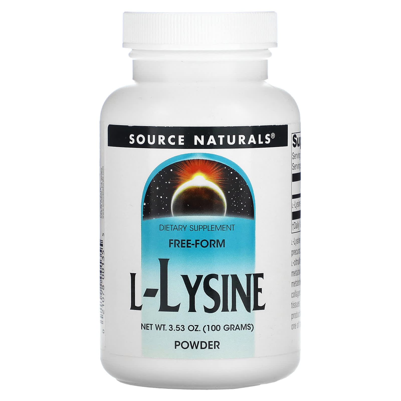 Source Naturals, L-Lysine, 100 Gm UPC 021078001355 | Hilife Vitamins