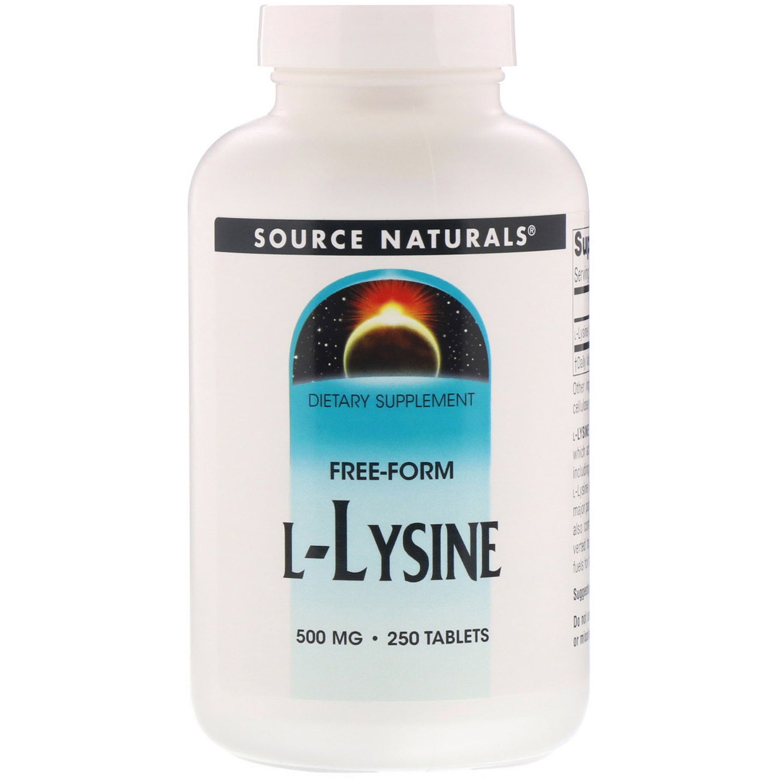 Source Naturals, L-Lysine 500 mg, 250 Tablets UPC 021078001409 | Hilife Vitamins