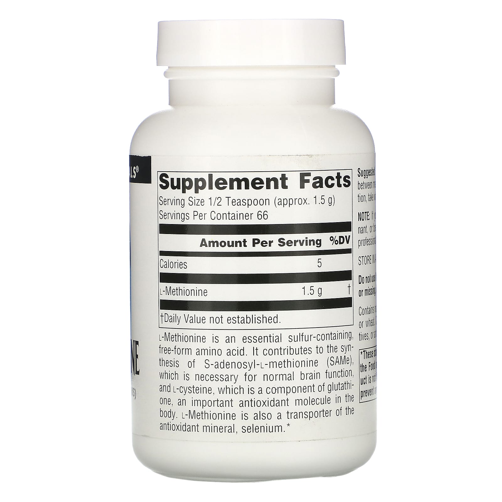 Source Naturals, L-Methionine, 100 Gm UPC 021078001454 | Hilife Vitamins