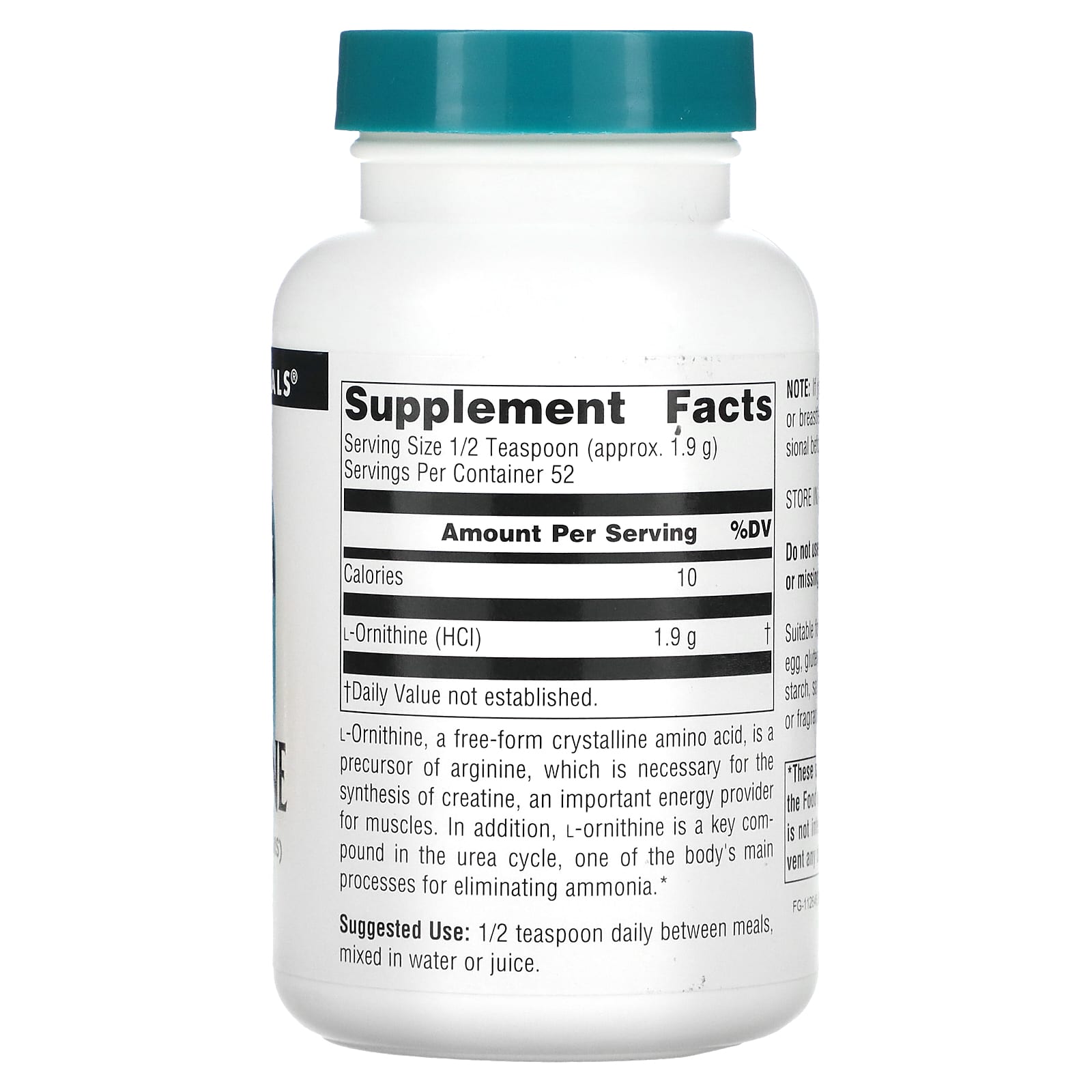 Source Naturals, L-Ornithine, 100 Grams UPC 021078001492 | Hilife Vitamins