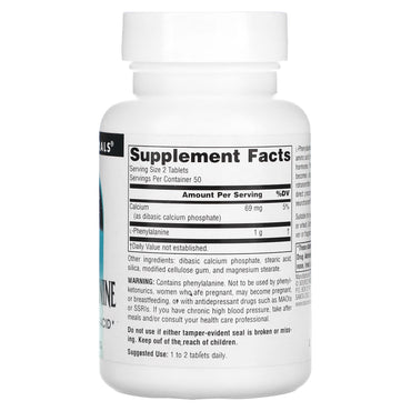 Source Naturals, L-Phenylalanine 500 mg, 100 Tablets UPC 021078001614 | Hilife Vitamins