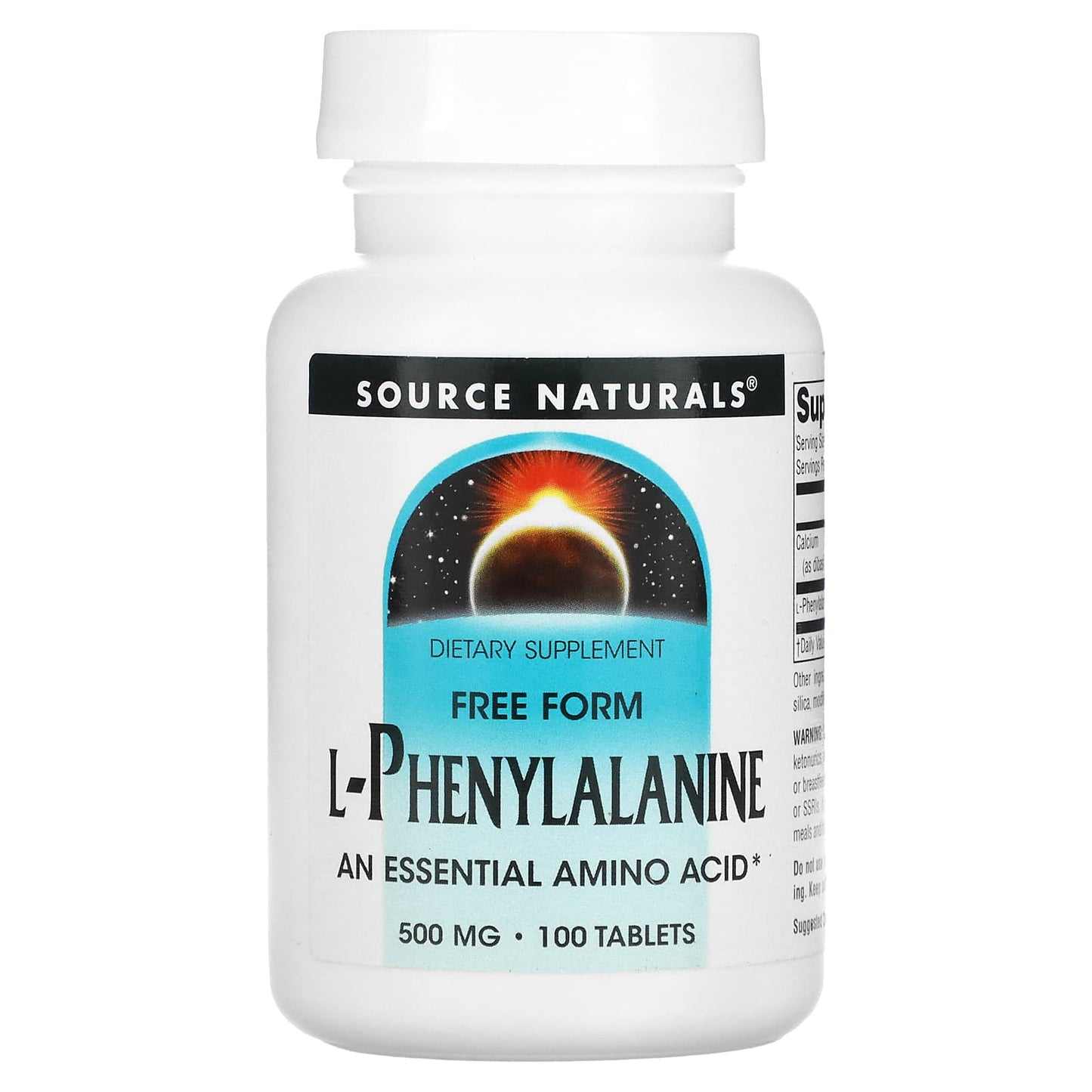 Source Naturals, L-Phenylalanine 500 mg, 100 Tablets UPC 021078001614 | Hilife Vitamins