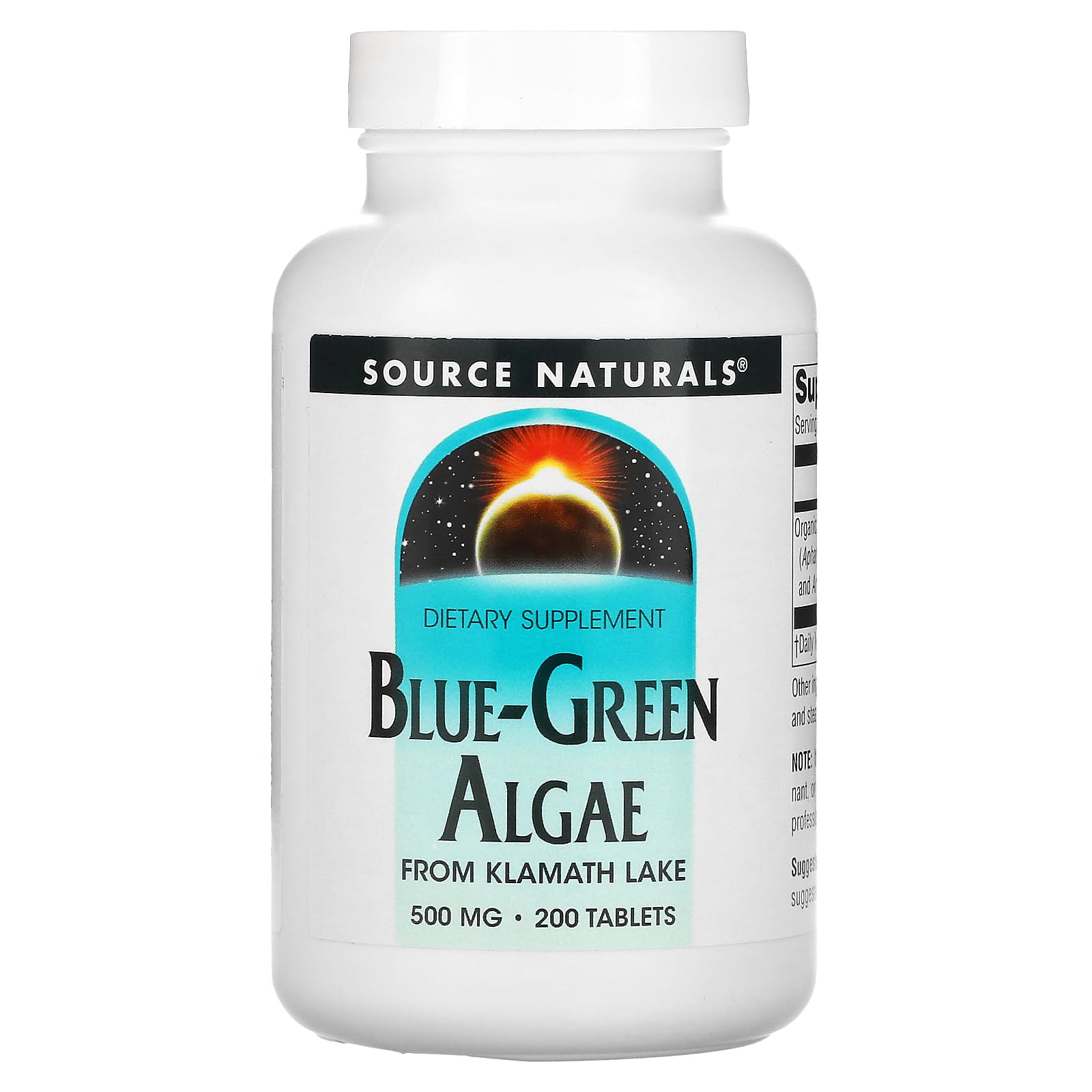 Source Naturals, Blue-Green Algae, Freeze Dried 500 mg, 200 Tablets UPC 021078001737 | Hilife Vitamins