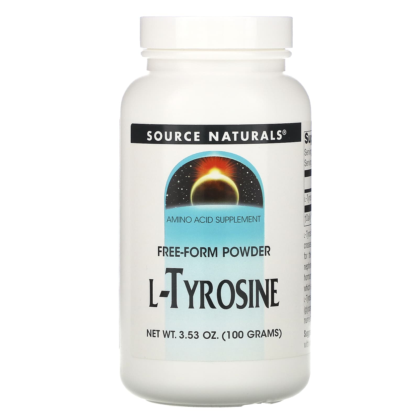 Source Naturals, L-Tyrosine, 100 Gm UPC 021078001874 | Hilife Vitamins