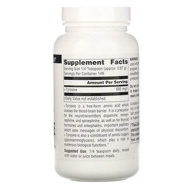 Source Naturals, L-Tyrosine, 100 Gm UPC 021078001874 | Hilife Vitamins