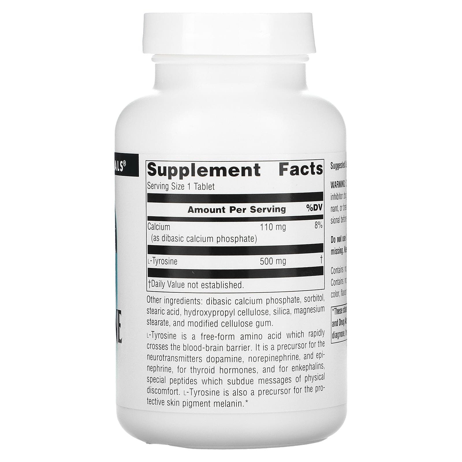 Source Naturals, L-Tyrosine 500 mg, 100 Tablets UPC 021078001904 | Hilife Vitamins