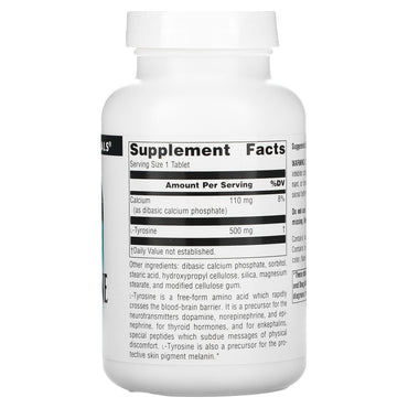 Source Naturals, L-Tyrosine 500 mg, 100 Tablets UPC 021078001904 | Hilife Vitamins
