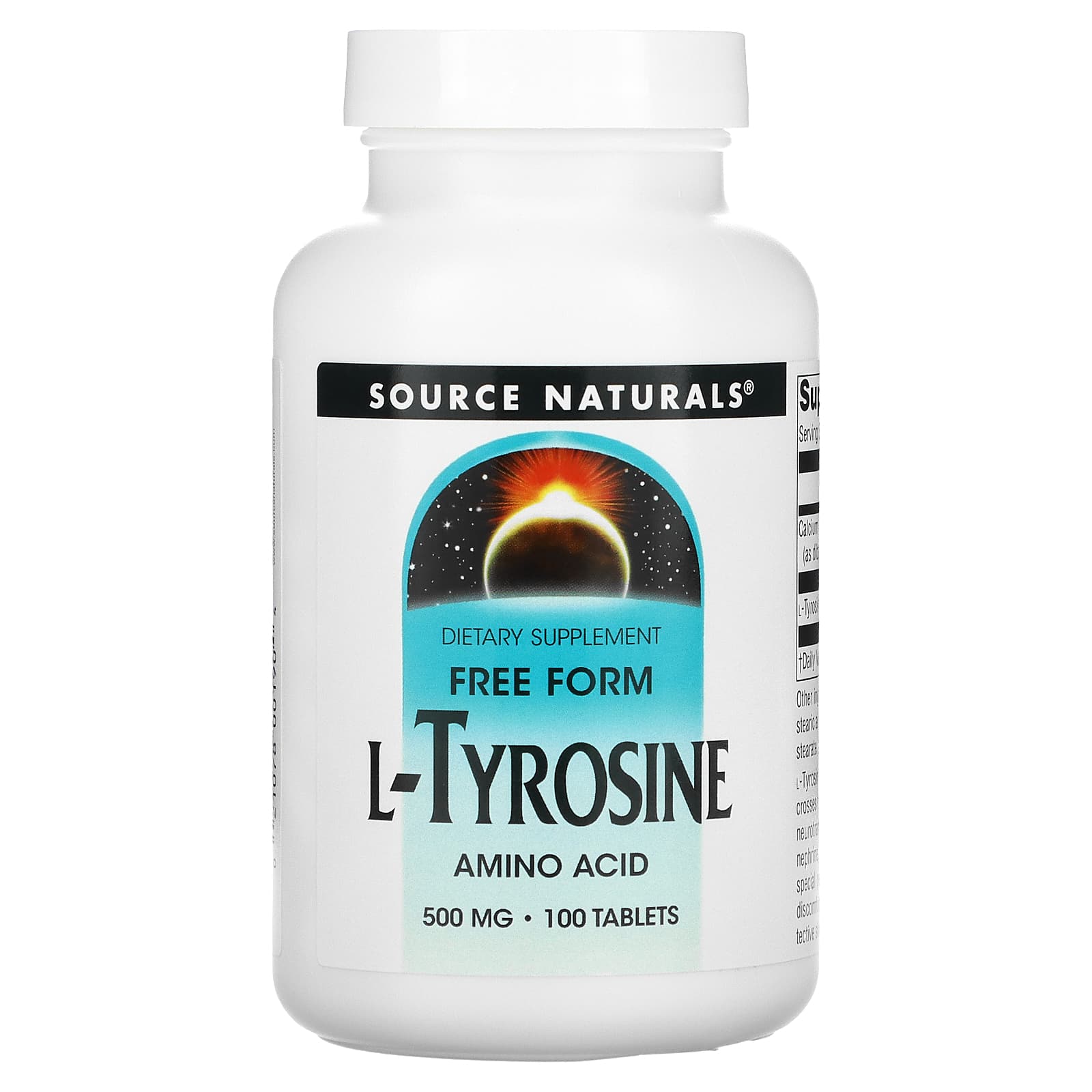 Source Naturals, L-Tyrosine 500 mg, 100 Tablets UPC 021078001904 | Hilife Vitamins