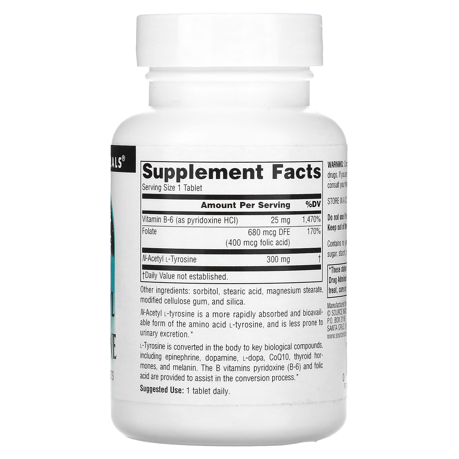 Source Naturals, N-Acetyl L-Tyrosine 300 mg, 120 Tablets UPC 021078002178 | Hilife Vitamins
