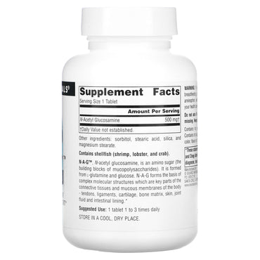 Source Naturals, N-A-G 500 mg, 120 Tablets UPC 021078002222 | Hilife Vitamins