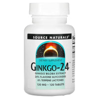 Source Naturals, Ginkgo-24™ 120 mg, 120 Tablets UPC 021078002239 | Hilife Vitamins