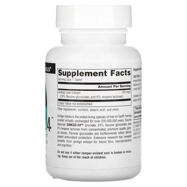 Source Naturals, Ginkgo-24™ 120 mg, 120 Tablets UPC 021078002239 | Hilife Vitamins