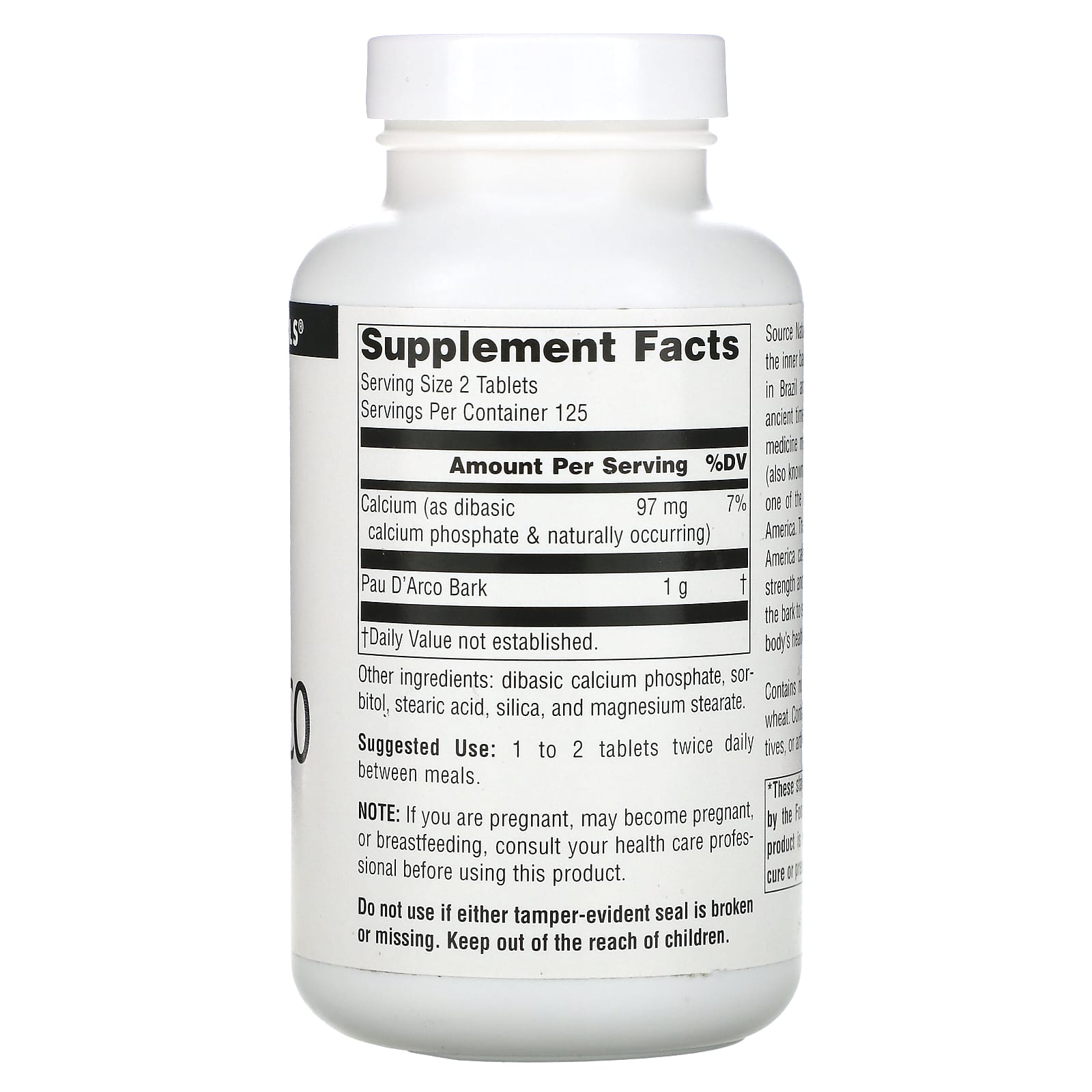 Source Naturals, Pau D'Arco 500 mg, 250 Tablets UPC 021078002260 | Hilife Vitamins