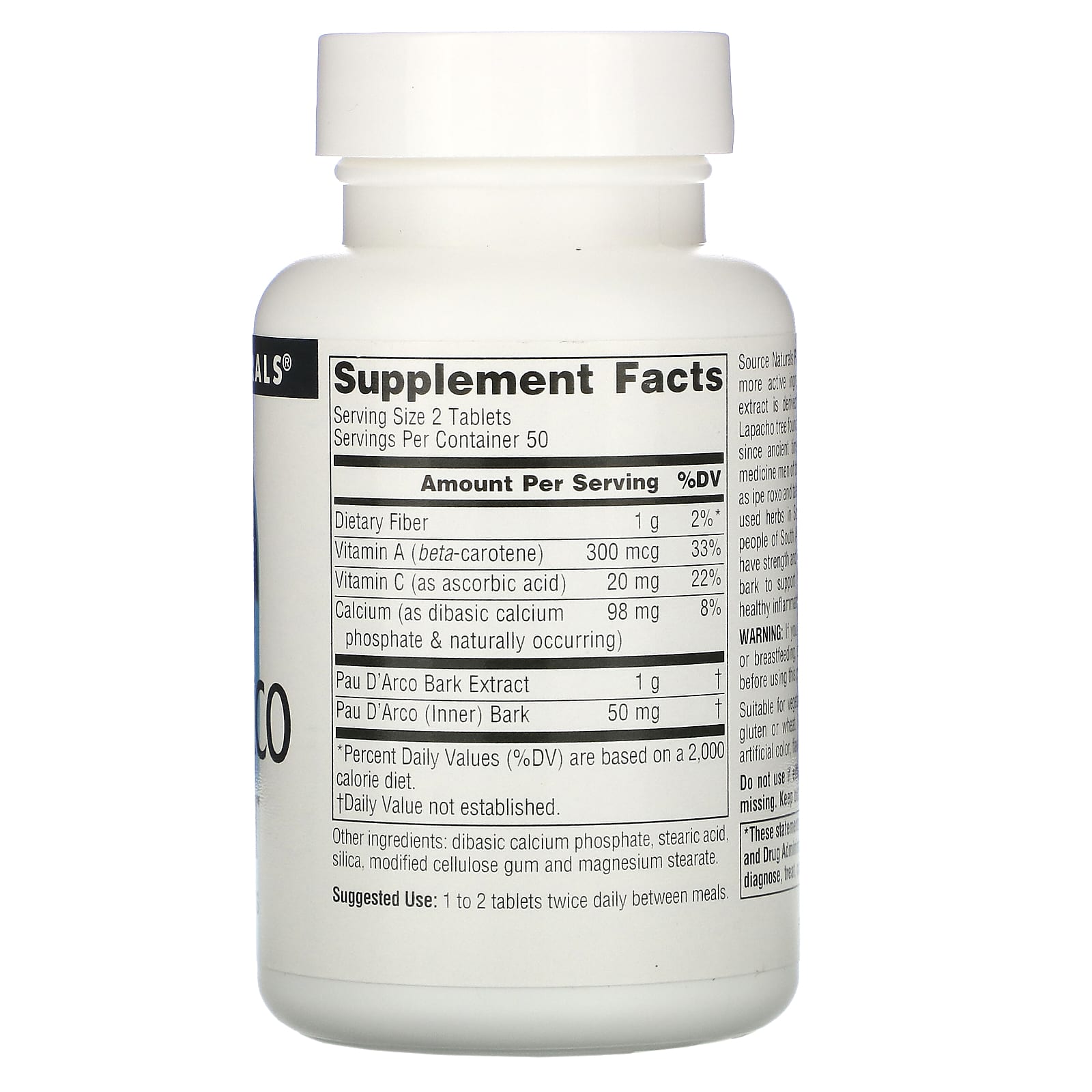 Source Naturals, Pau D'Arco Extract 500 mg, 100 Tablets UPC 021078002390 | Hilife Vitamins
