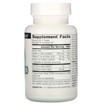 Source Naturals, Pau D'Arco Extract 500 mg, 100 Tablets UPC 021078002390 | Hilife Vitamins