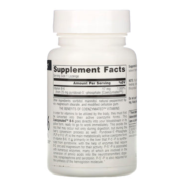 Source Naturals, Coenzymated™ Vitamin B-6 25 mg, 120 Tablets UPC 021078002673 | HiLife Vitamins
