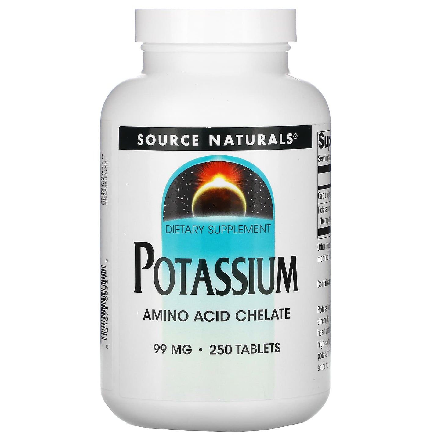 Source Naturals, Potassium 99 mg, 250 Tablets UPC 021078003212 | Hilife Vitamins