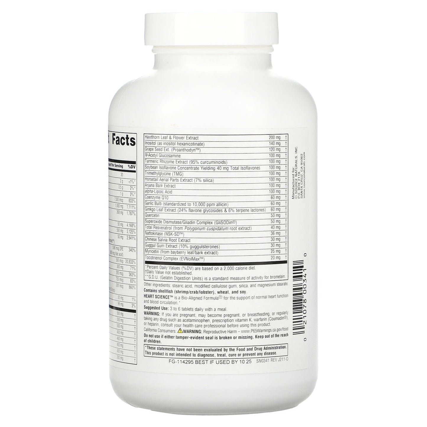 Source Naturals, Heart Science, 120 Tablets UPC 021078003410 | Hilife Vitamins