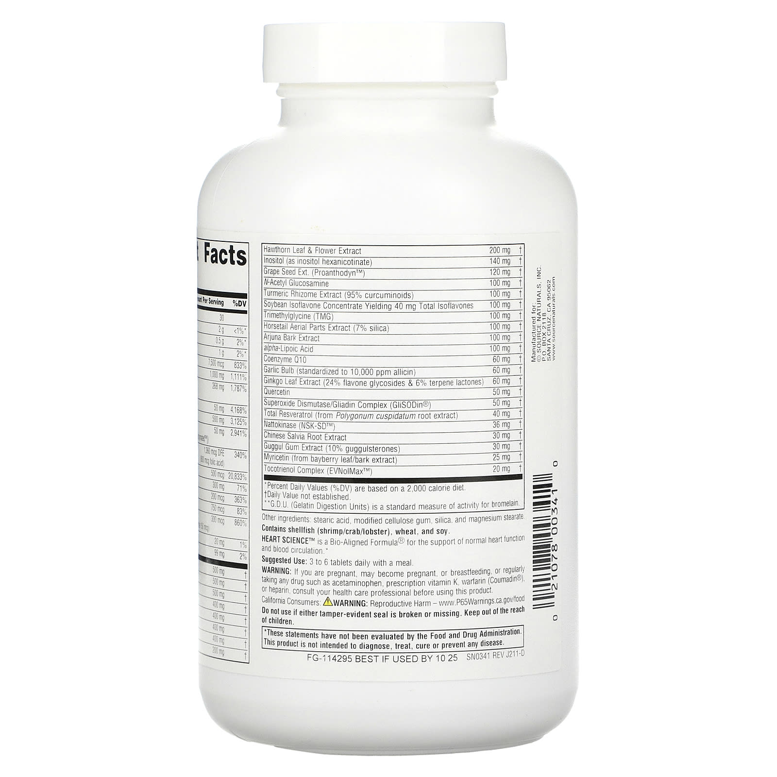 Source Naturals, Heart Science, 120 Tablets UPC 021078003410 | Hilife Vitamins