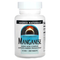 Source Naturals, Manganese 10 mg, 250 Tablets UPC 021078003434 | HiLife Vitamins