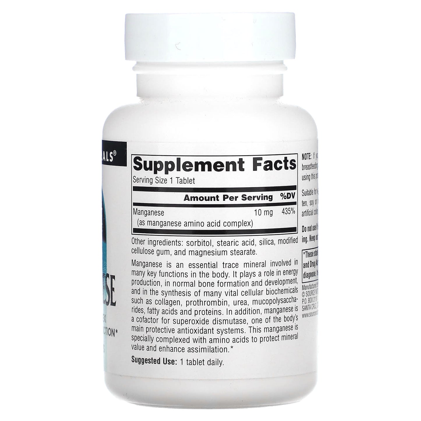 Source Naturals, Manganese 10 mg, 250 Tablets UPC 021078003434 | Hilife Vitamins