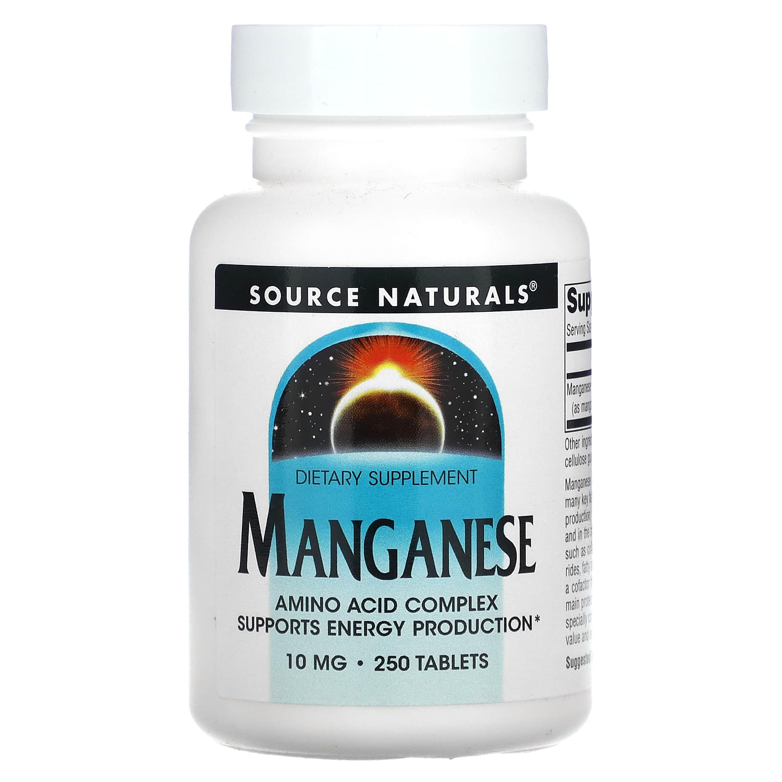 Source Naturals, Manganese 10 mg, 250 Tablets UPC 021078003434 | Hilife Vitamins