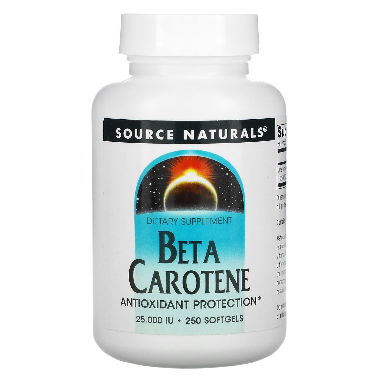Source Naturals, Beta Carotene 25000 IU, 250 Softgels UPC 021078004042 | Hilife Vitamins