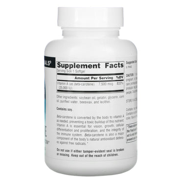 Source Naturals, Beta Carotene 25000 IU, 250 Softgels UPC 021078004042 | Hilife Vitamins