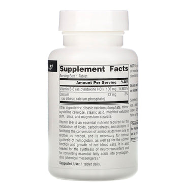 Source Naturals, Vitamin B-6 100 mg, 250 Tablets UPC 021078004141 | Hilife Vitamins