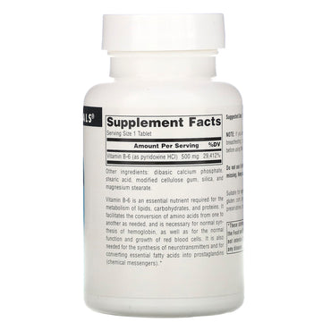 Source Naturals, Vitamin B-6 500 mg, 100 Tablets UPC 021078004165 | Hilife Vitamins