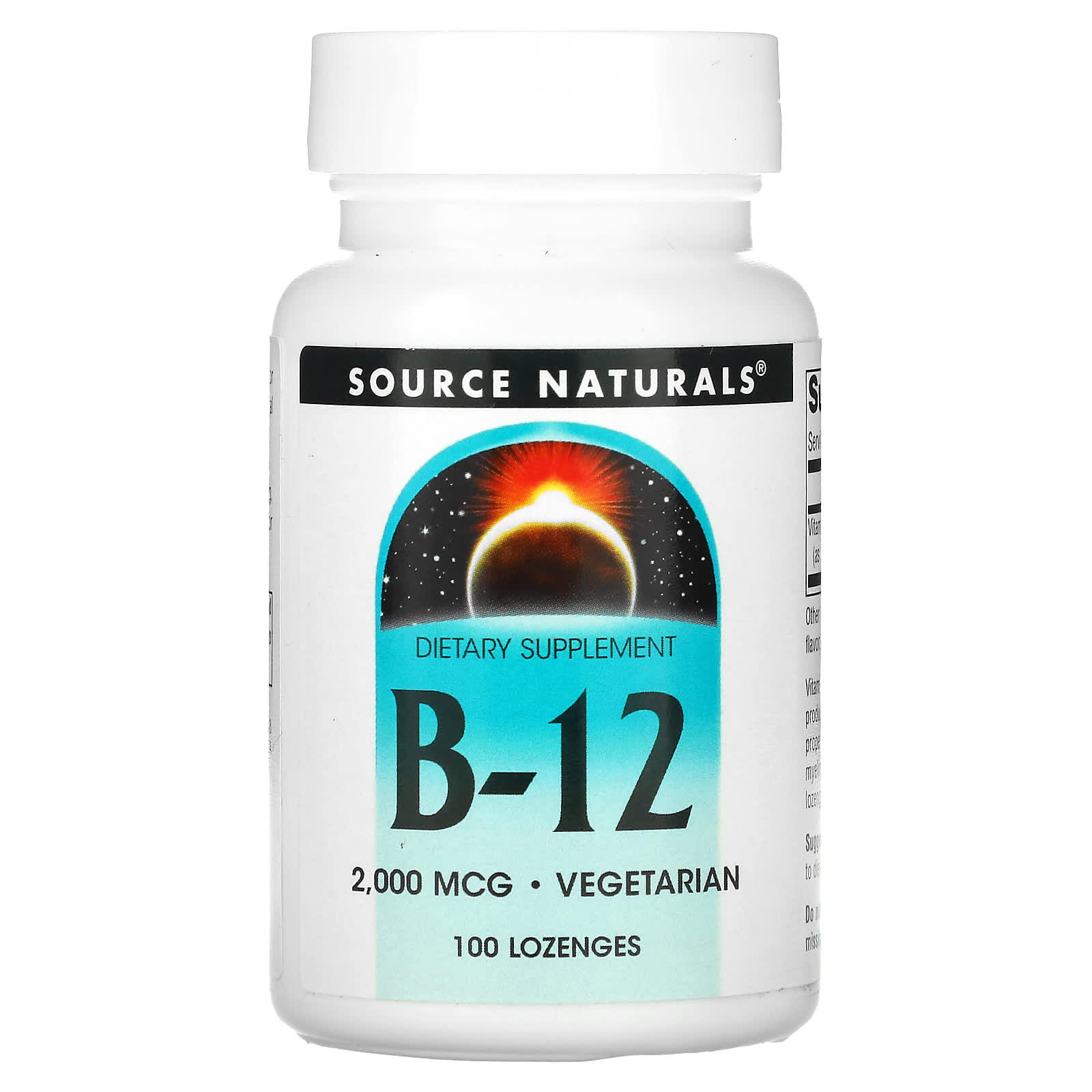 Source Naturals, Vitamin B-12 2000 Mcg, 100 lozenges UPC 021078004189 | Hilife Vitamins
