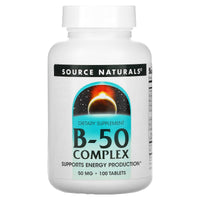 Source Naturals, Vitamin B-50 Complex 50 mg, 100 Tablets UPC 021078004219 | HiLife Vitamins