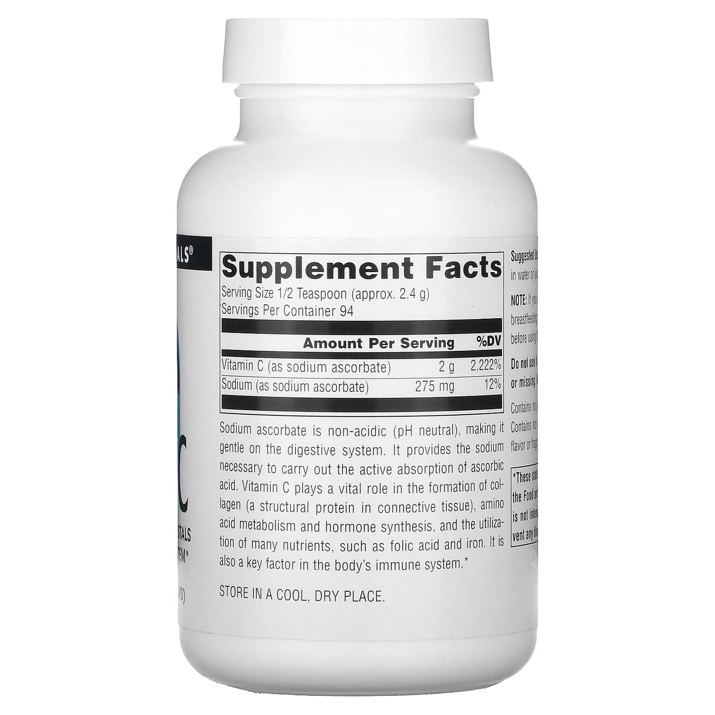 Source Naturals, Vitamin C - Sodium Ascorbate, 8 Oz Ounces UPC 021078004424 | Hilife Vitamins