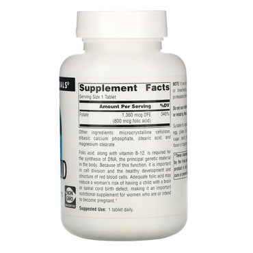 Source Naturals, Folic Acid 800 mcg, 500 Tablets UPC 021078004844 | Hilife Vitamins