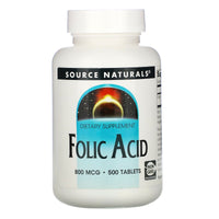 Source Naturals, Folic Acid 800 mcg, 500 Tablets UPC 021078004844 | Hilife Vitamins