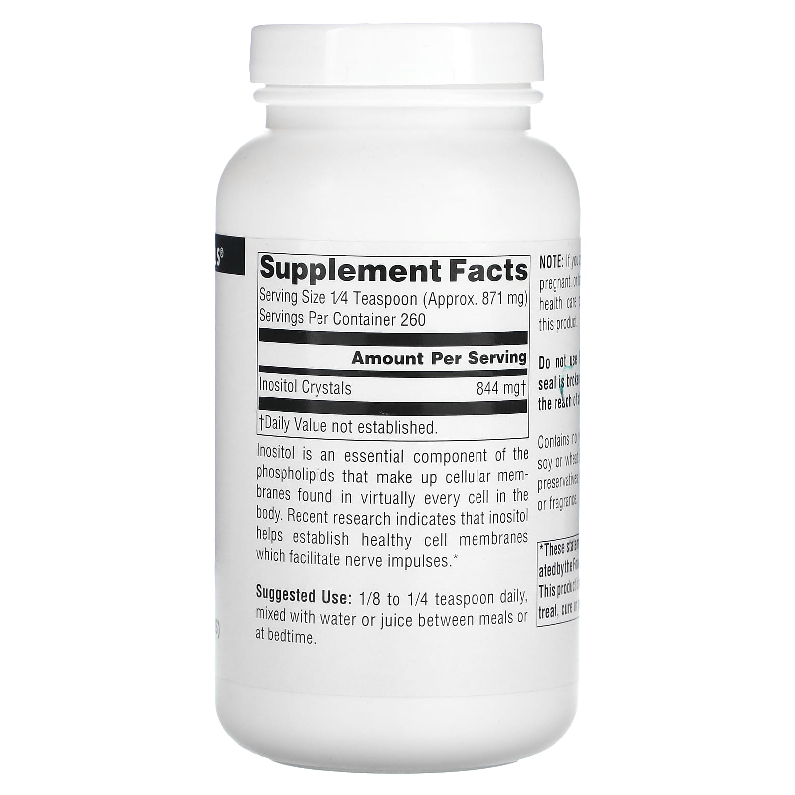 Source Naturals, Inositol, Pure, 8 Oz Ounces UPC 021078004882 | HiLife Vitamins