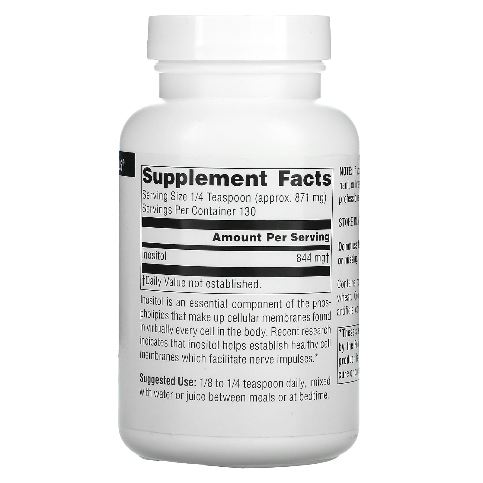 Source Naturals, Inositol, Pure, 4 Oz Ounces UPC 021078004943 | Hilife Vitamins