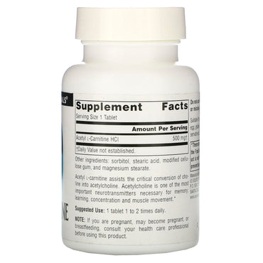 Source Naturals, Acetyl L-Carnitine 500 mg, 60 Tablets UPC 021078004998 | Hilife Vitamins