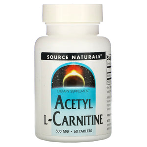 Source Naturals, Acetyl L-Carnitine 500 mg, 60 Tablets - 021078004998 | Hilife Vitamins
