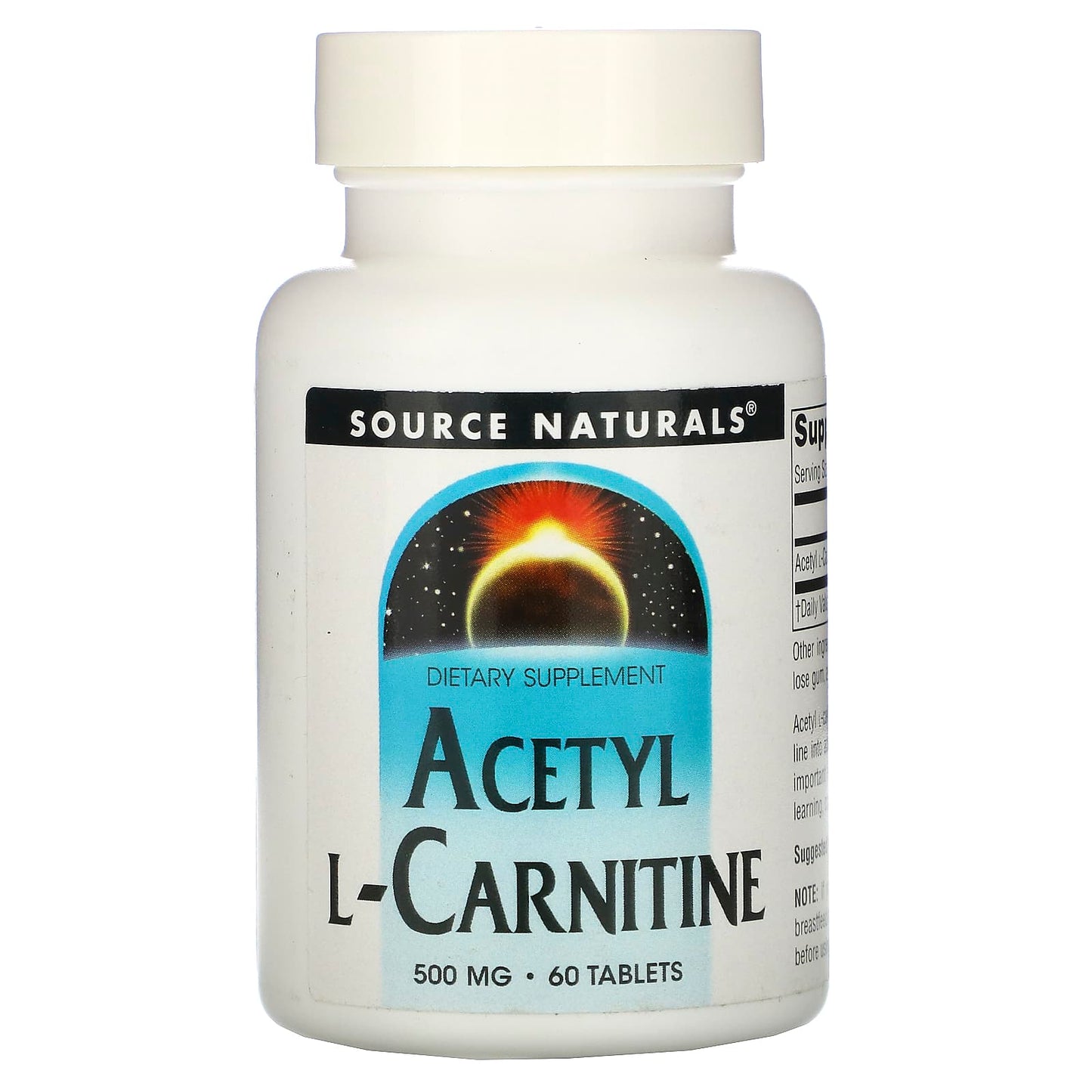 Source Naturals, Acetyl L-Carnitine 500 mg, 60 Tablets UPC 021078004998 | HiLife Vitamins