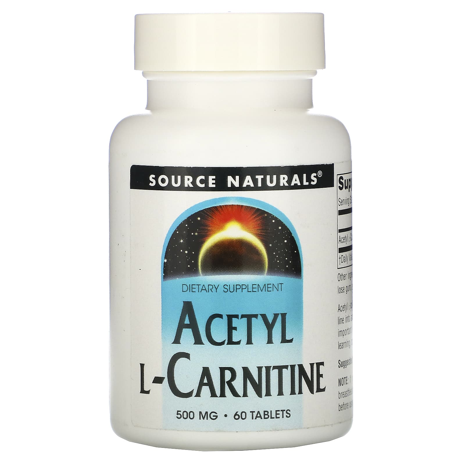 Source Naturals, Acetyl L-Carnitine 500 mg, 60 Tablets UPC 021078004998 | HiLife Vitamins